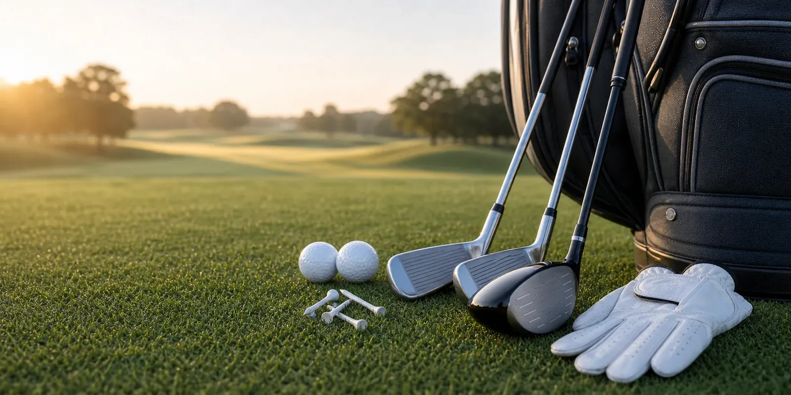 Golfbag mit Schlägern am Rand des Fairways